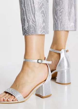 Серебристые босоножки на блочном каблуке для очень широкой стопы Simply Be Extra Wide Fit Roxie-Серебряный
