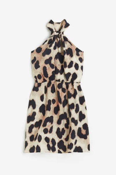 Платье H&M Halterneck, светло-бежевый/леопардовый принт