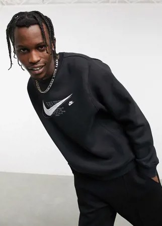 Черный флисовый свитшот с круглым вырезом Nike Tech-Черный цвет