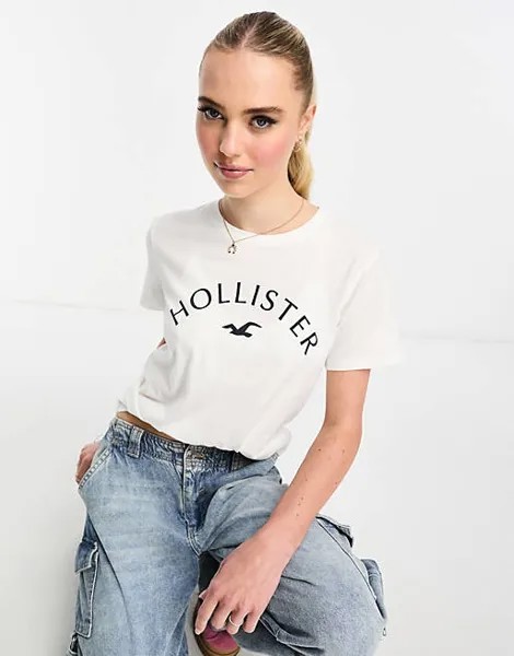 Белая футболка с логотипом Hollister
