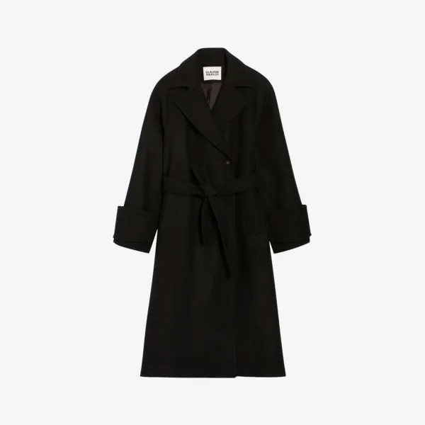 Пальто свободного кроя gama из смесовой шерсти с поясом Claudie Pierlot, цвет noir / gris