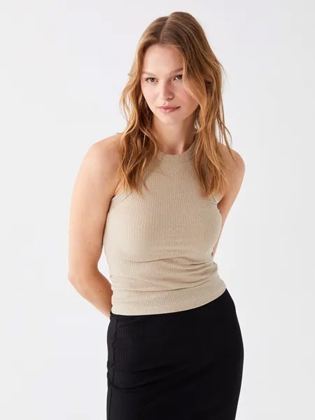 Женские однотонные спортивные штаны с круглым вырезом LCW Casual, бежевый