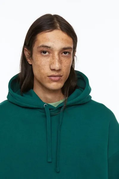 Хлопковая толстовка oversized fit с капюшоном H&M, зеленый