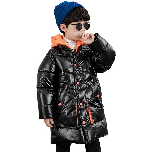 Куртка-пуховик для мальчиков, повседневное пальто с капюшоном, однотонное пуховое пальто, зимняя верхняя одежда с подкладкой, утепленные Дл...