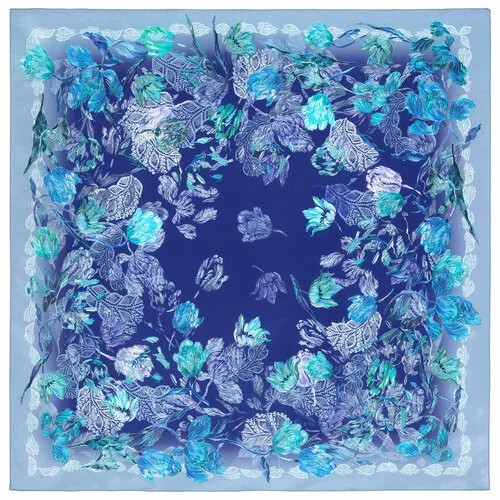 Платок Павловопосадская платочная мануфактура,89х89 см, фиолетовый, бирюзовый