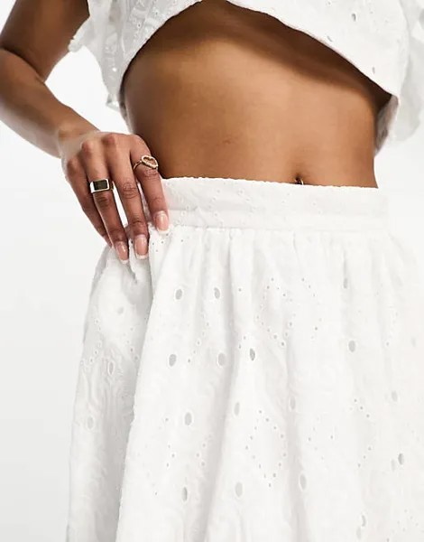 Белая координированная юбка миди Petite из вышивки