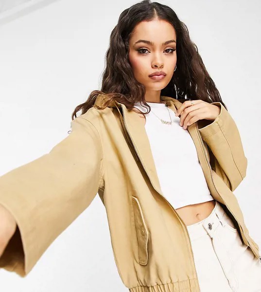 Oversized-бомбер светло-бежевого цвета из парусины ASOS DESIGN Petite-Коричневый цвет