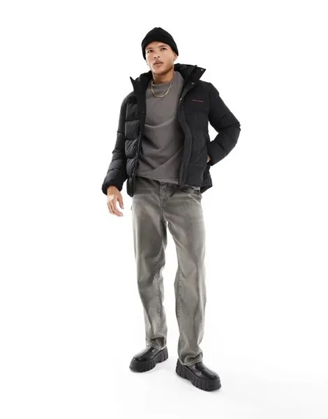 Черная стеганая спортивная куртка из микрофибры с капюшоном Superdry
