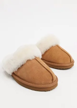 Светло-коричневые мюли-слиперы из овечьей шкуры Redfoot-Коричневый цвет