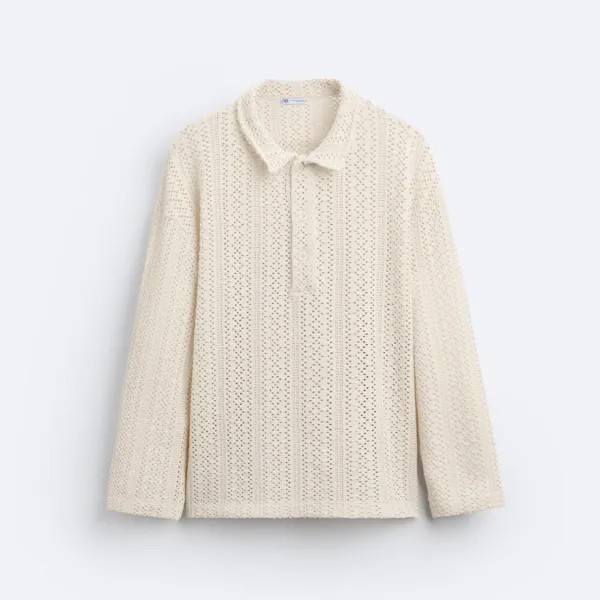Футболка поло Zara Textured Crochet, кремовый