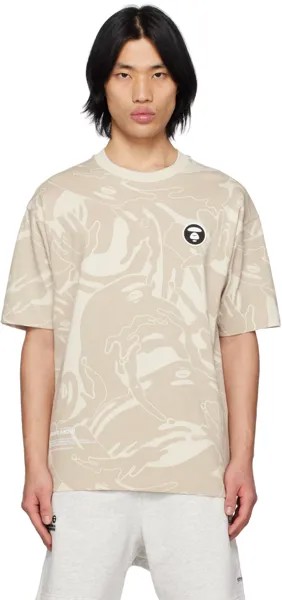 Бежевая футболка с камуфляжным принтом Now AAPE by A Bathing Ape