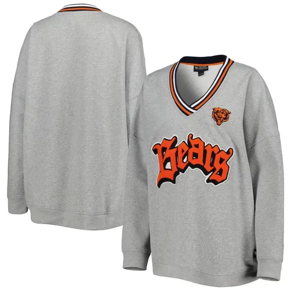 Женский винтажный пуловер с v-образным вырезом The Wild Collective Heather Grey Chicago Bears