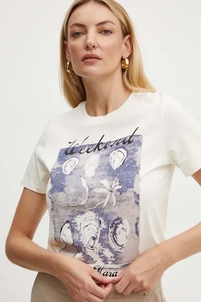 Хлопковая футболка Weekend Max Mara, бежевый