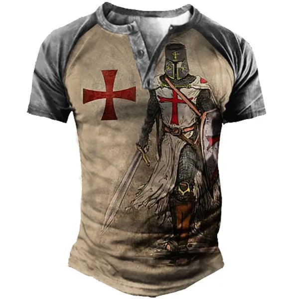 Мужская футболка Vintage Templar Cross Henley с воротником на пуговицах