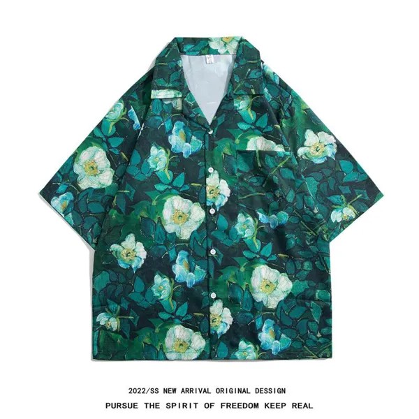 Tide Бренд Ретро Принт Рубашка Мужская Пара с короткими рукавами 2022 Лето Свободная гавайская модная рубашка Кардиган