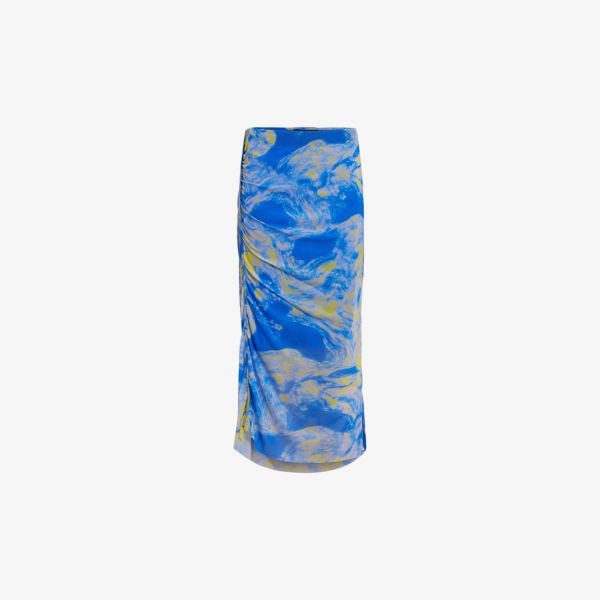 Платье миди nora с завышенной талией и графическим принтом из эластичной ткани Allsaints, синий