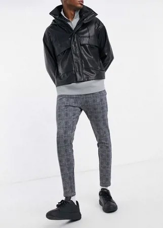 Фактурные эластичные брюки в клетку от комплекта Mauvais-Черный цвет