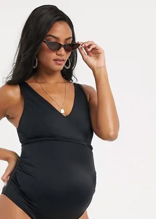 Черный слитный купальник с поясом ASOS DESIGN Maternity-Черный цвет