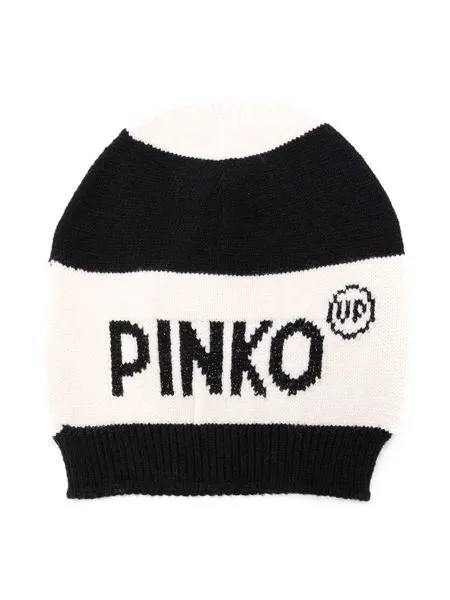 Pinko Kids полосатая шапка бини с вышитым логотипом