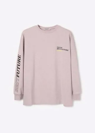 Сиреневый лонгслив oversize с надписями Gloria Jeans