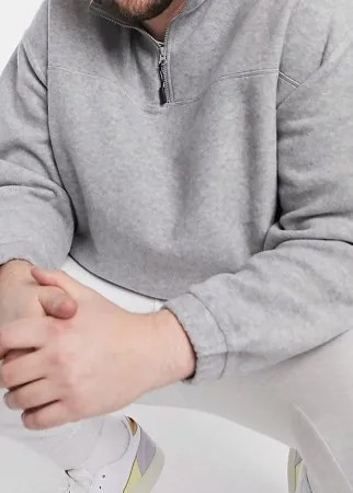 Серый меланжевый oversized-свитшот из флиса с короткой молнией ASOS DESIGN Plus