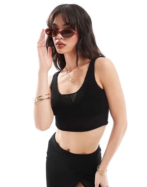 Черный укороченный топ крючком New Look