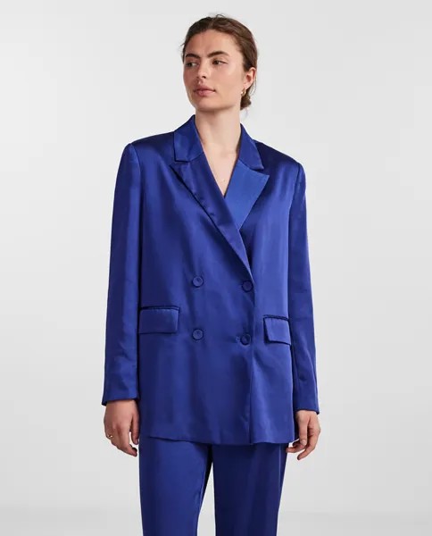 Женский атласный пиджак с длинными рукавами Yas, темно-синий