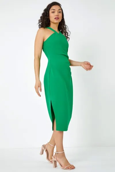 Платье миди с вырезом через шею и рюшами Dusk, зеленый
