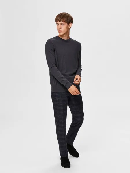 Пуловер SELECTED HOMME Einfarbiger Basic Rundhals Long Sleeve Shirt SLHBERG, темно серый
