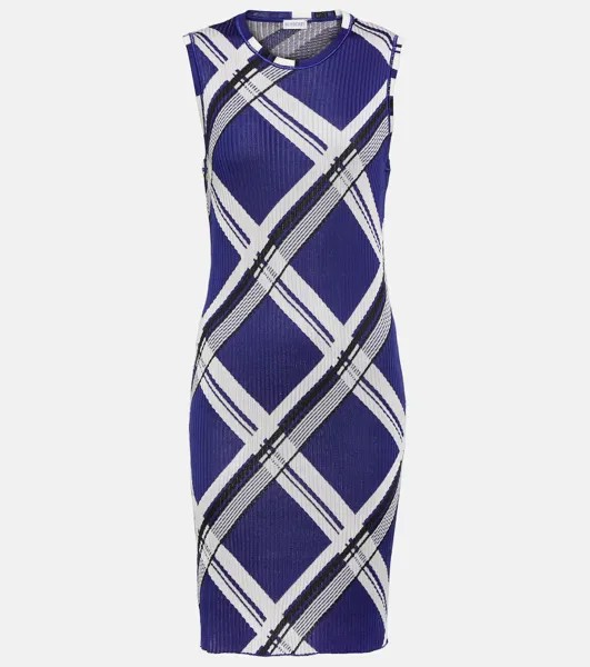 Жаккардовое шелковое мини-платье Burberry в клетку Burberry, синий