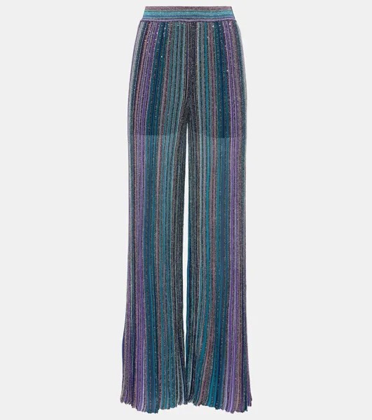 Полосатые брюки-палаццо из ламе Missoni, цвет dark tones multicolor
