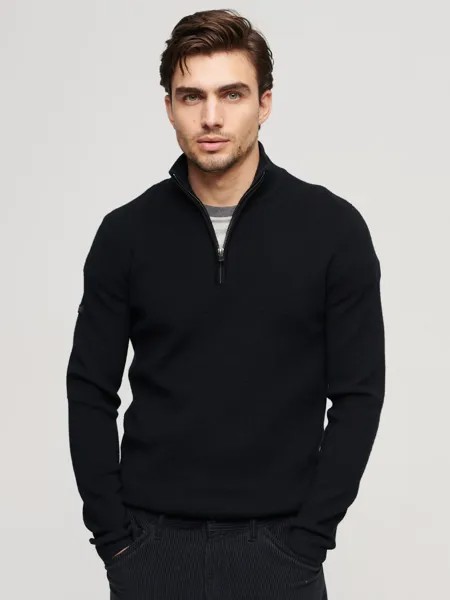 Джемпер из мериносовой шерсти с молнией до половины Superdry, черный