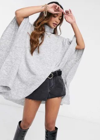 Серое трикотажное пончо Vero Moda-Серый