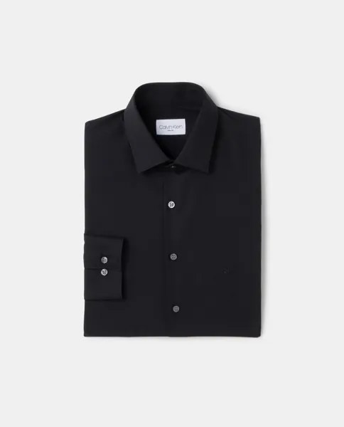 Мужская узкая рубашка из поплина черного цвета Calvin Klein, черный
