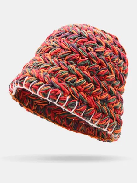 Женская шерстяная шапка цвета радуги с манжетами Уши Защитная теплая повседневная шапочка-ведро Шапка