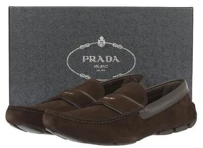 НОВЫЕ МОКАСИНЫ PRADA MORO ИЗ САФЬЯНО-ЗАМШЕВОЙ КОЖИ С ЛОГОТИПОМ ВОДИТЕЛИ 10,5/США 11,5