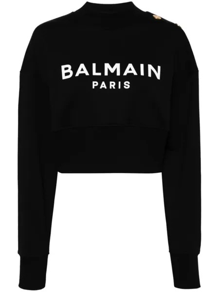 Укороченная толстовка с логотипом Balmain, синий