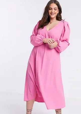 Розовое трапециевидное платье миди со шнуровкой ASOS DESIGN Curve-Розовый цвет