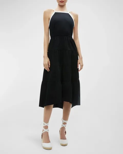 Платье миди Hartley со сборками Alice + Olivia, цвет Black/Off White