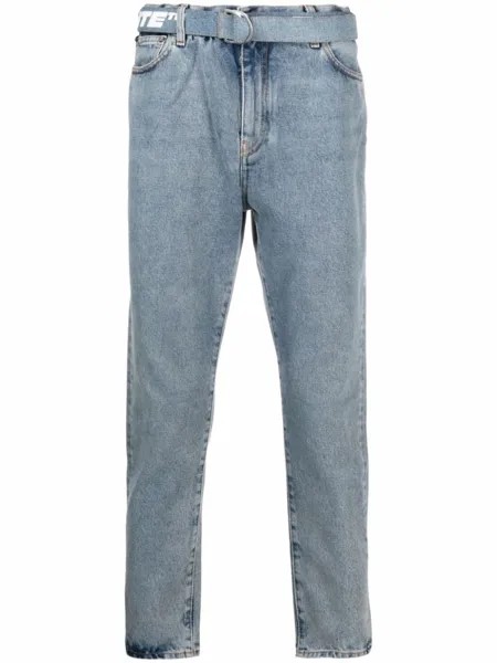 Off-White укороченные джинсы с ремнем Industrial, синий