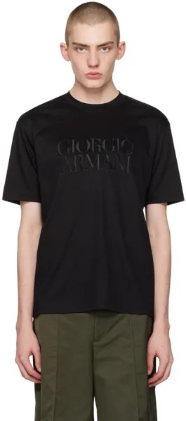 Черная футболка с вышивкой Giorgio Armani, цвет Nero