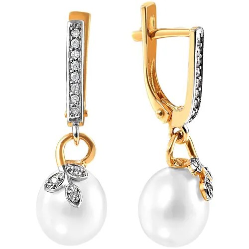Серьги с жемчугом и фианитами из красного золота СЛ9507 ПримаЭксклюзив
