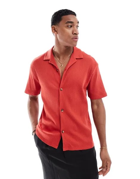 ASOS DESIGN – красная рубашка-поло в рубчик свободного кроя
