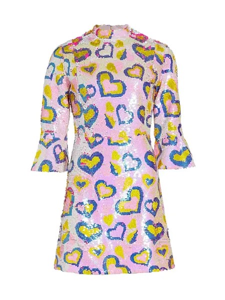 Мини-платье Ashley в форме сердца с пайетками Hvn, цвет heart print sequin