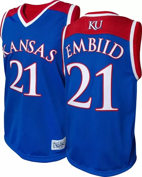 Оригинальная Мужская баскетбольная майка Kansas Jayhawks Royal Joel Embiid Retro Brand, ​​реплика