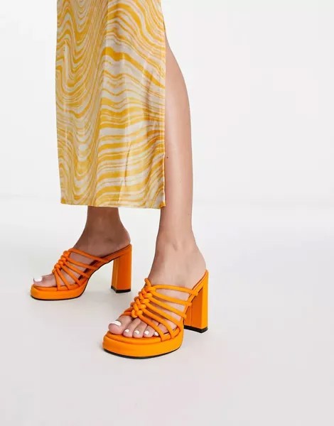 Гламурные сандалии оранжевого цвета с сетчатым узором на ремешках Glamorous