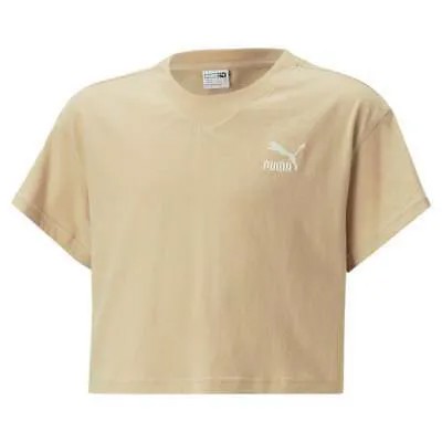 Puma Classics укороченная футболка с круглым вырезом и короткими рукавами, молодежная футболка для девочек, размер M, повседневная