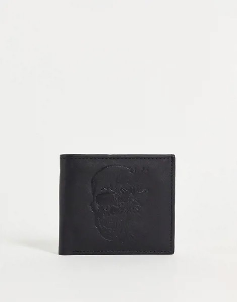 Кожаный кошелек с тиснением черепа и растений Bolongaro Trevor-Черный цвет