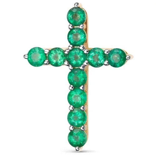 Крестик Vesna jewelry, красное золото, 585 проба, родирование, изумруд
