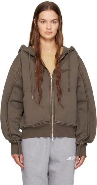 Коричневый худи на молнии с капюшоном Le Chouchou Le Sweater Camargue Jacquemus